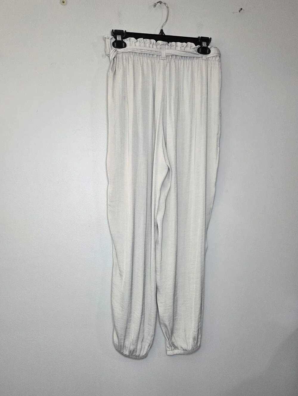 Aerie Women's Belted Elastic Paperbag Silver Joggers, Size S